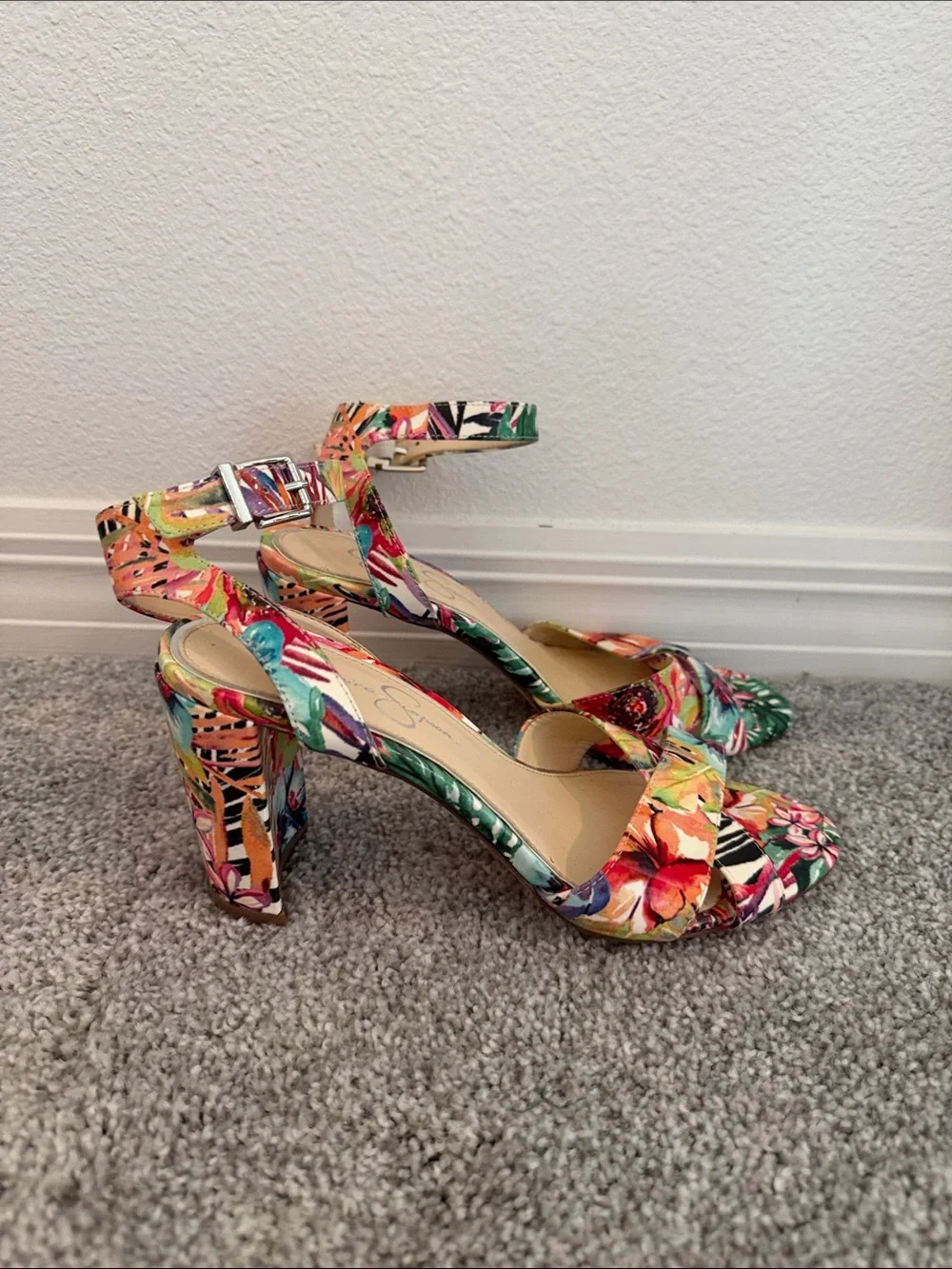 Jessica Simpson Floral Multicolor Ankle-Strap Women's Heels